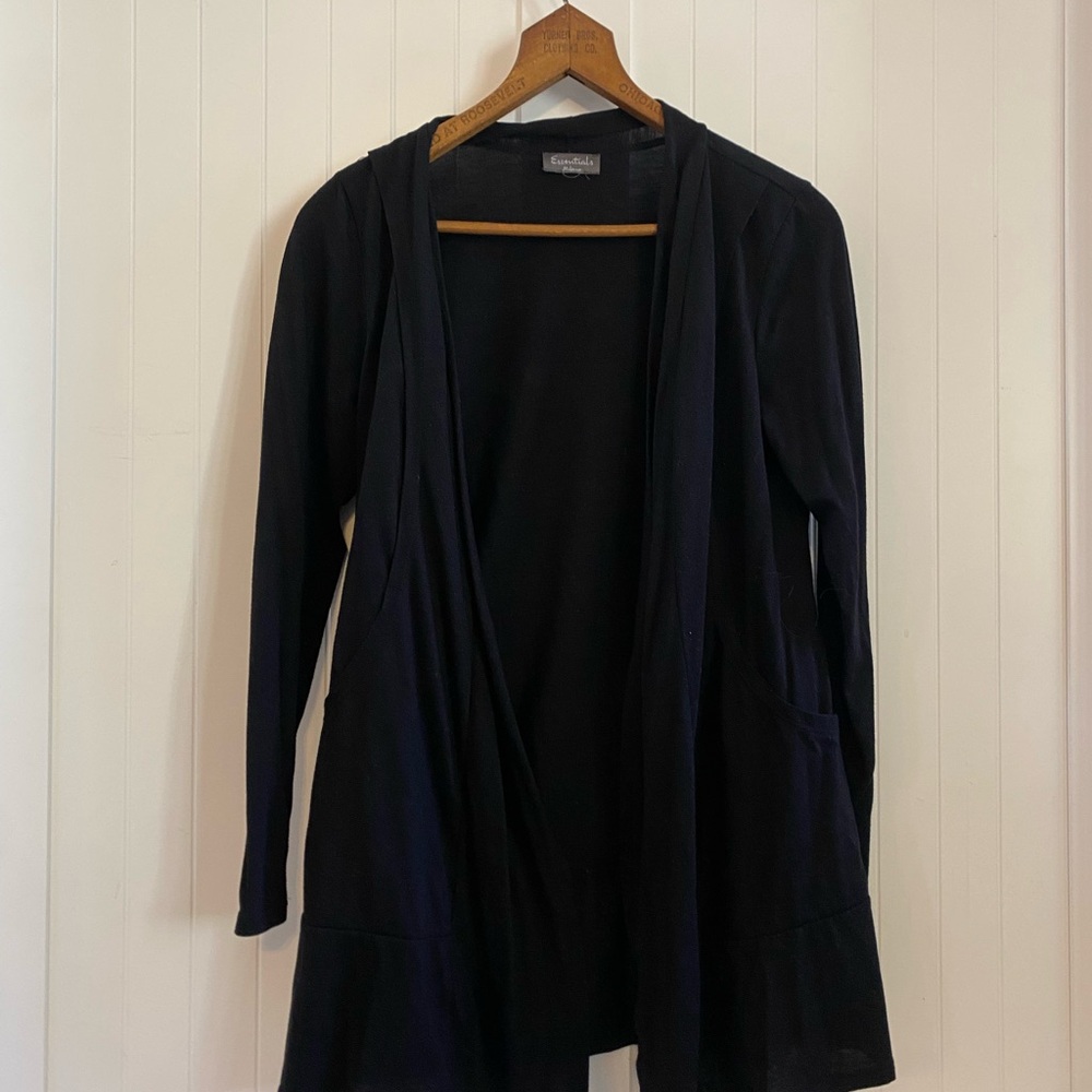 Black Open Front Cardigan with Pockets